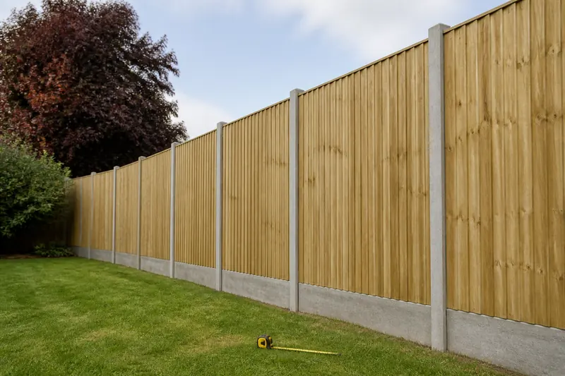 A long run of new fence panels on concrete gravel boards